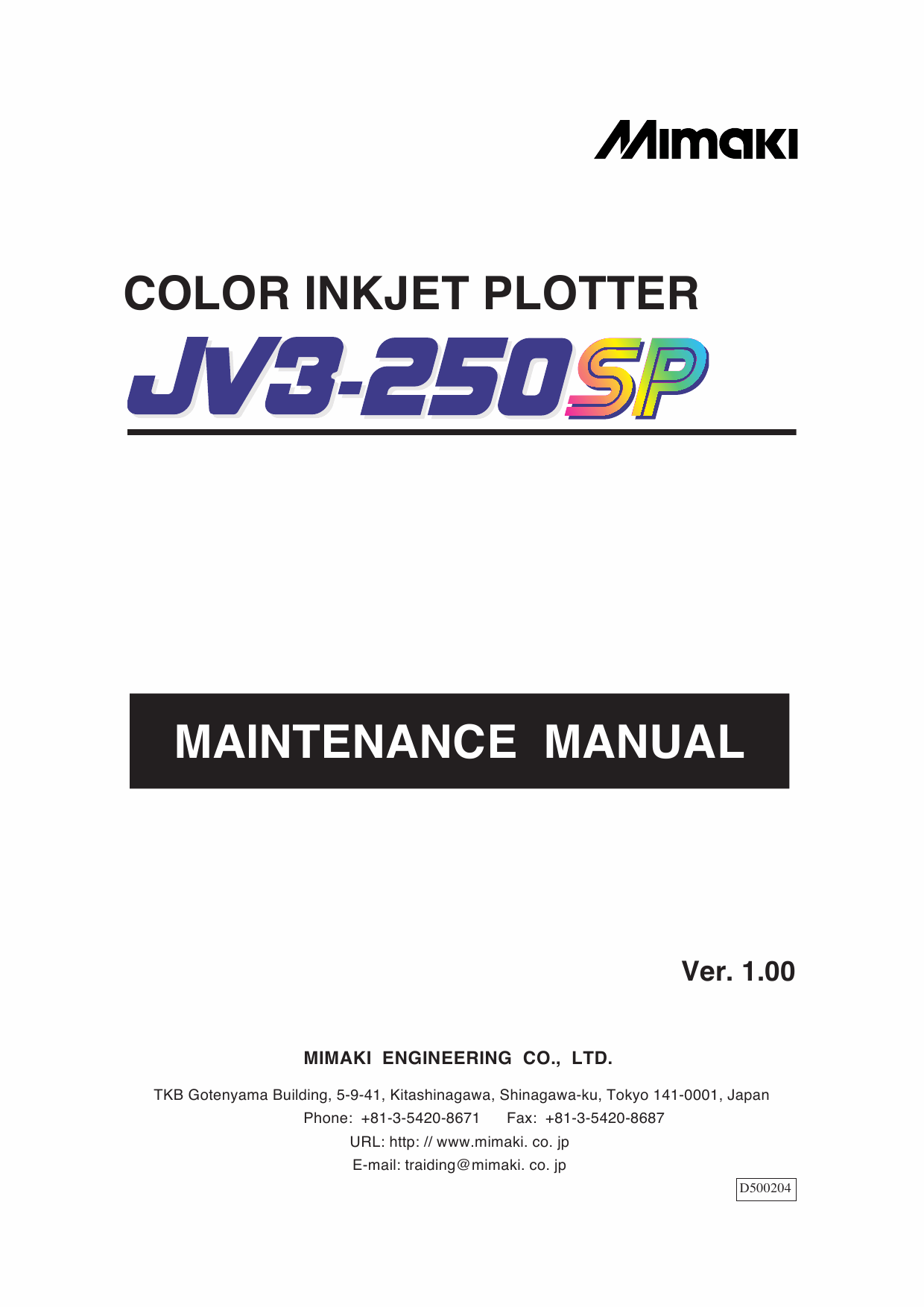 MIMAKI JV3 250SP MAINTENANCE Service Manual-1